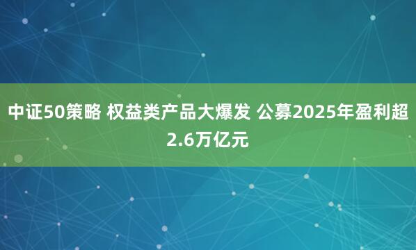 中证50策略 权益类产品大爆发 公募2025年盈利超2.6万亿元